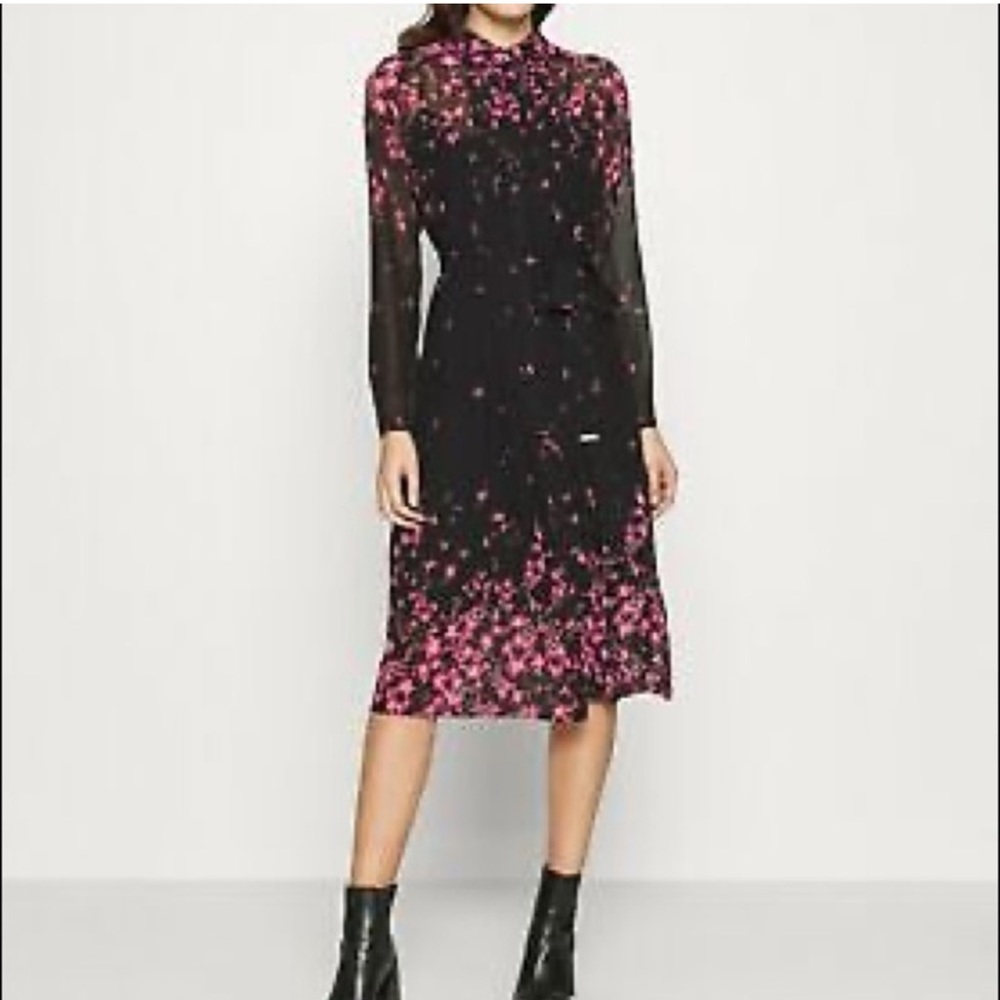 TED BAKER SEFFIE FLORAL CHIFFON MIDI DRESS SZ US 6 OR TED SZ 2 (W/SLIP)